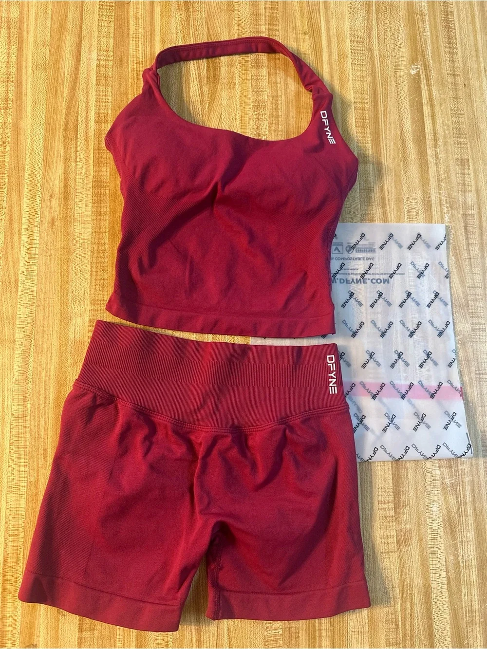 DFYNE Deep Red Seamless Sports Bra & High-Waist Shorts Set